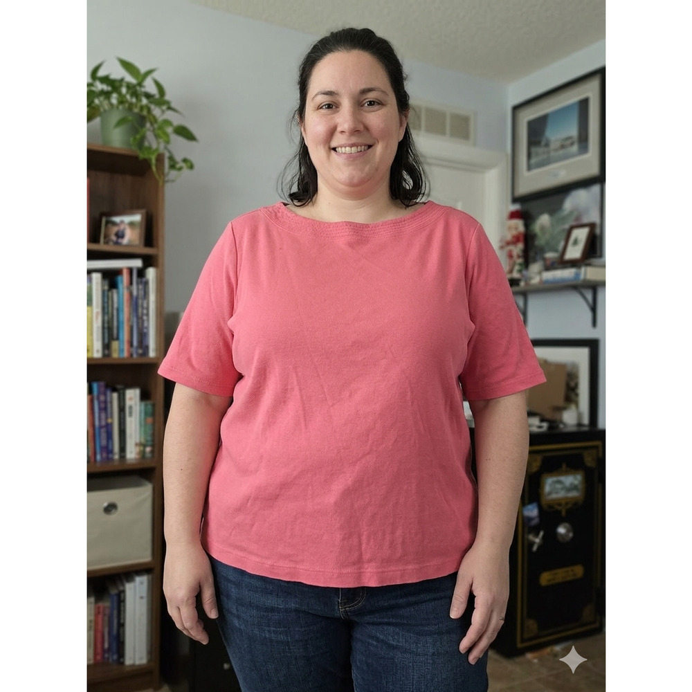 Croft & Barrow Coral Pink Boat Neck Tee Top XXL